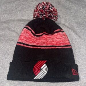 Portland Trailblazers NBA New Era Beanie With Pom Black Red 1 Size